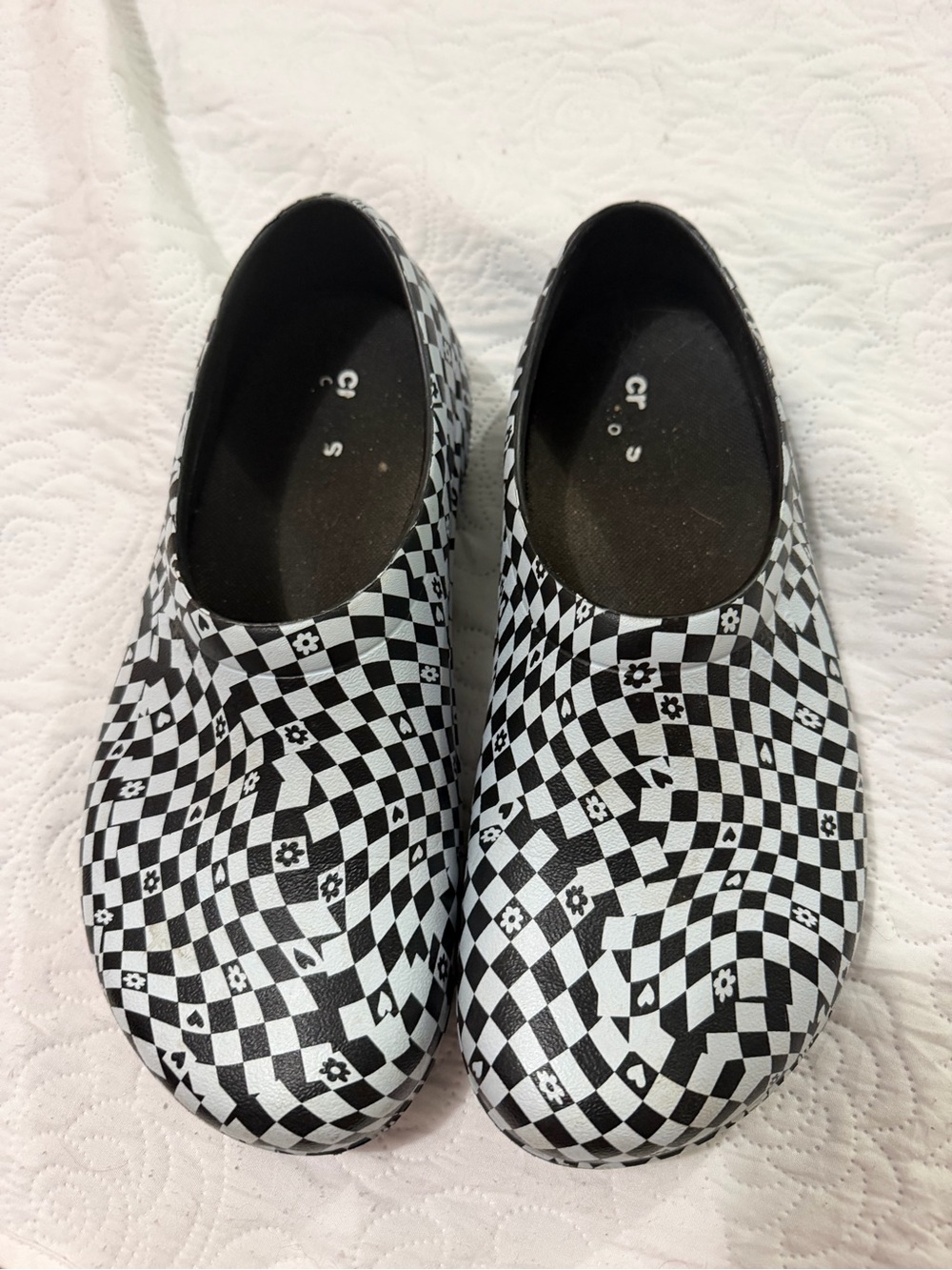 CROCS Women's Black & White Warp Checker Slip-On Clogs work shoes 10